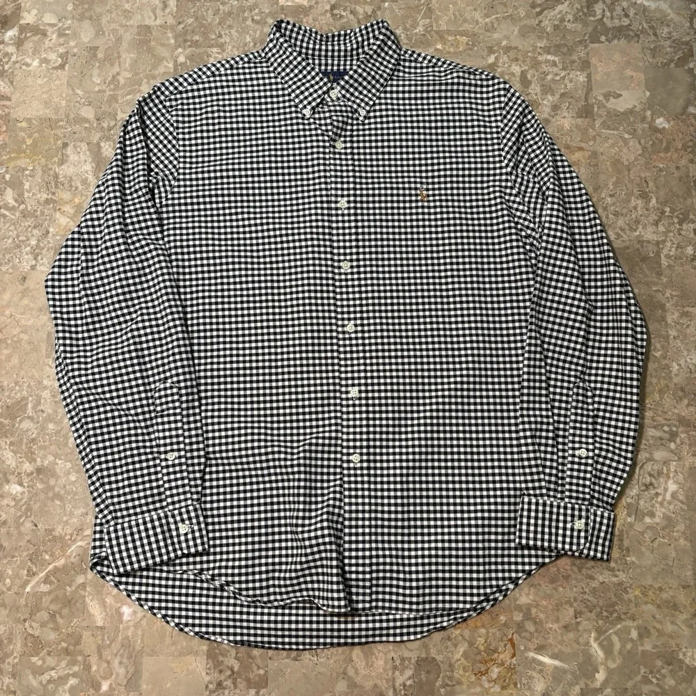 Polo Ralph Lauren Shirt Mens XL Black Classic Fit Gingham Oxford OCBD